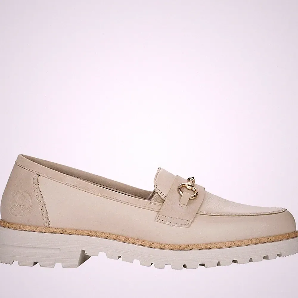 Rieker Damen Weiße Leder Loafer Freizeit 54862-80