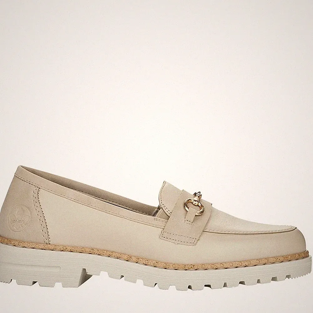 Rieker Damen Weiße Leder Loafer Freizeit 54862-80