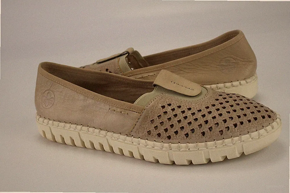 Rieker Gr.41 Damen Halbschuhe Ballerinas Slipper Loafers Beige WIE NEU J 161