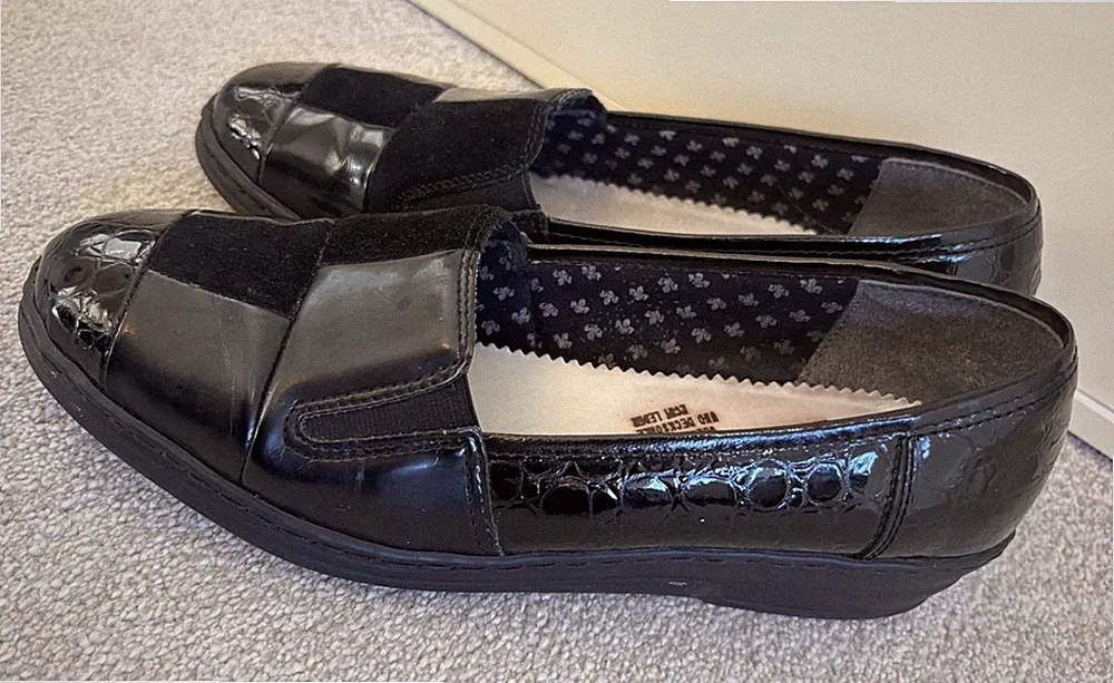 Rieker Halbschuh Damen Gr. 6 Lack Mokassin Kroko schwarz Wildleder Patchwork