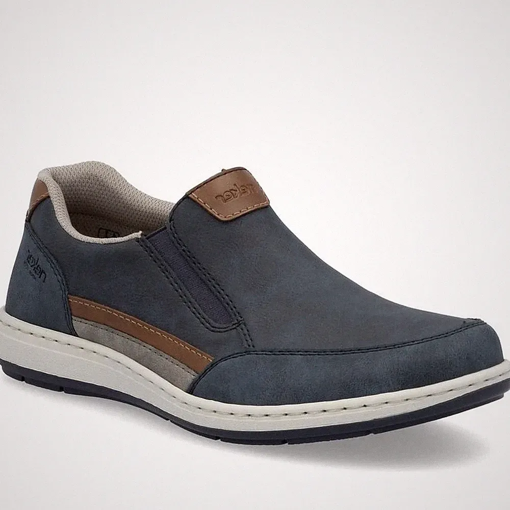 Rieker Herren Blaue Leder Loafer Freizeit 17381-14