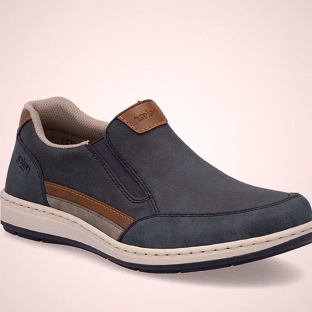 Rieker Herren Blaue Leder Loafer Freizeit 17381-14