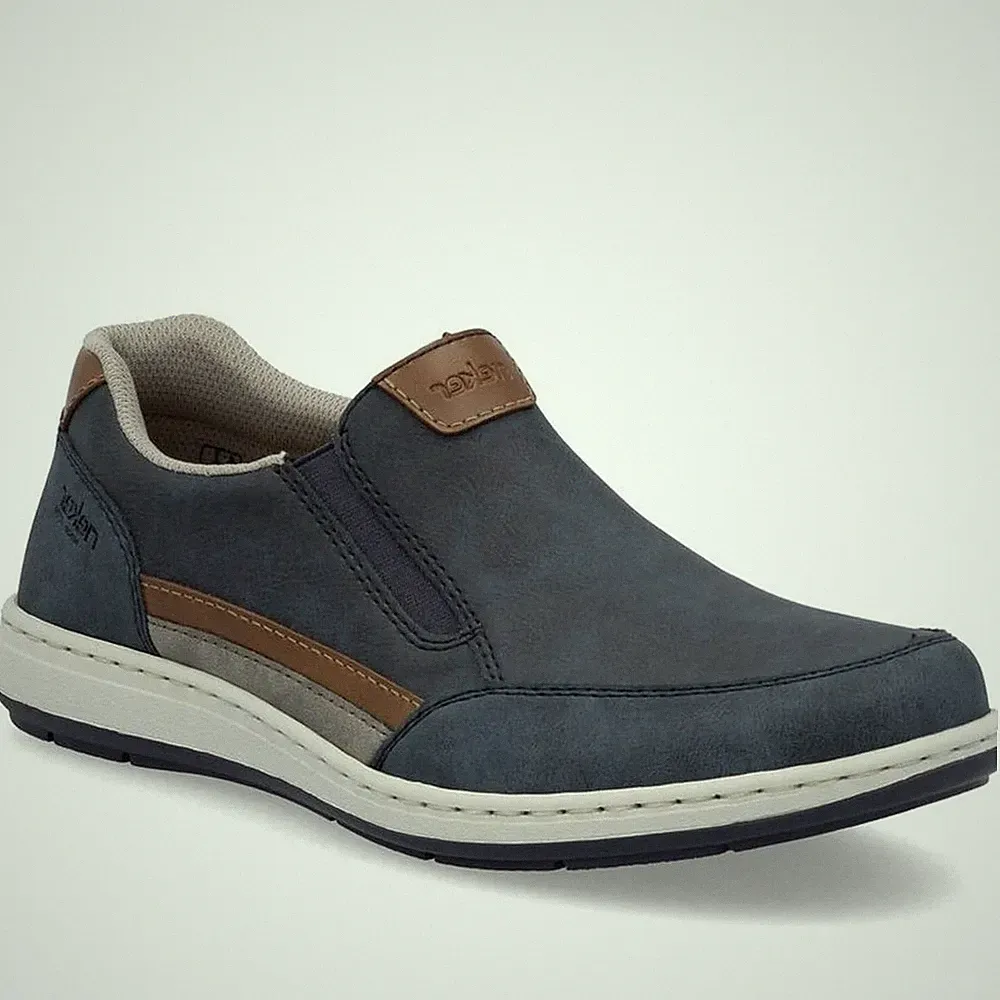 Rieker Herren Blaue Leder Loafer Freizeit 17381-14