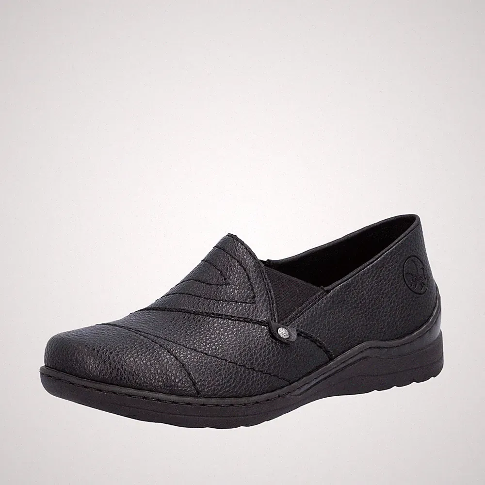 Rieker Loafer Schwarz 48961-02 Damen Schuhe Halbschuhe Slipper Schlupfschuh