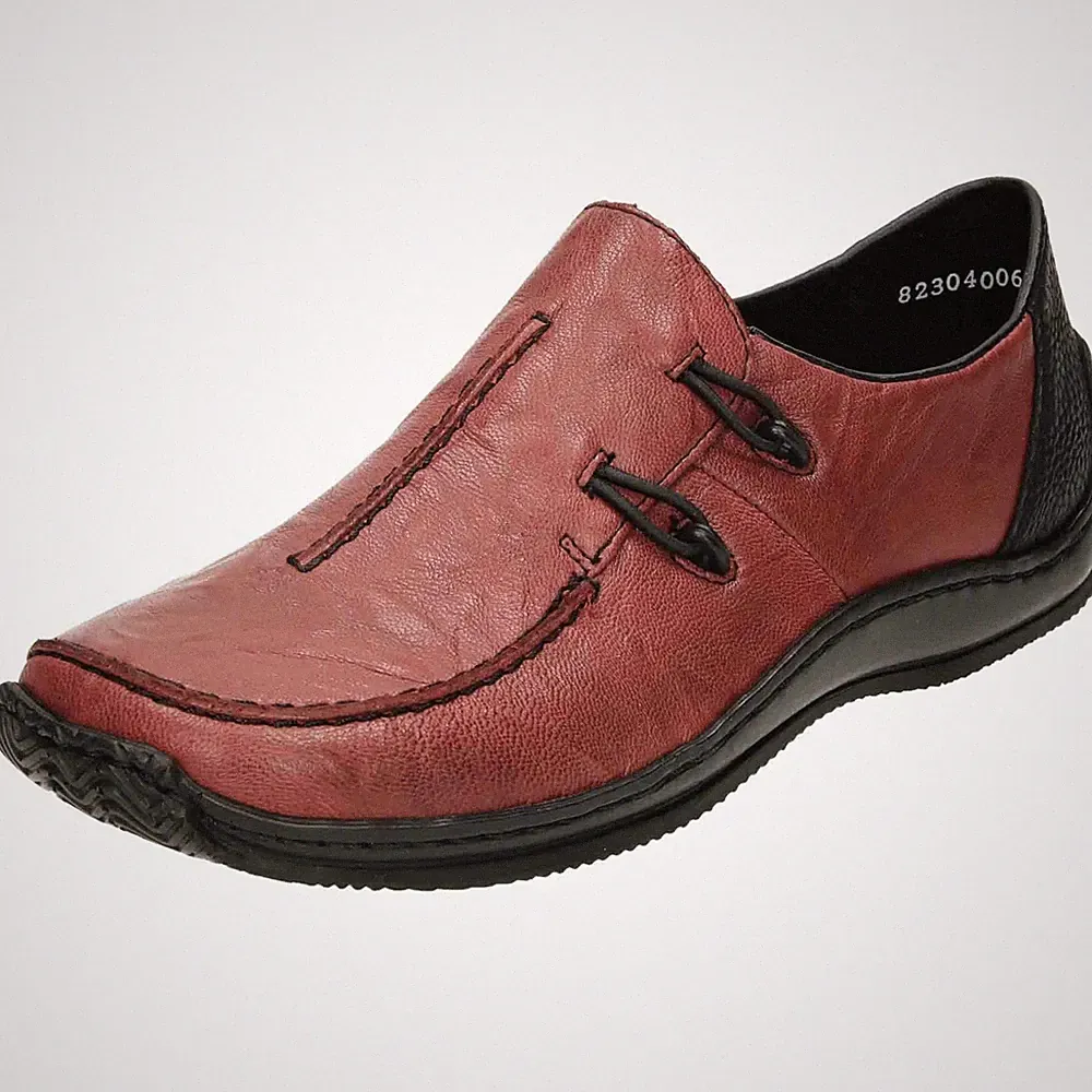 Rieker rote Leder L1751-35 flache Schuhe Halbschuhe gepolstert Slipper bequeme Pumps