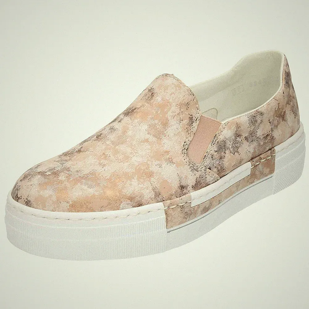 Rieker Slipper Pumps N4966-32 Blumen Halbschuhe Plimsolls flach metallic