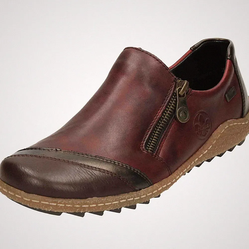 Rieker Tex rote Leder Halbschuhe flache Schuhe L7571-25 wasserabweisend Komfort Reißverschluss
