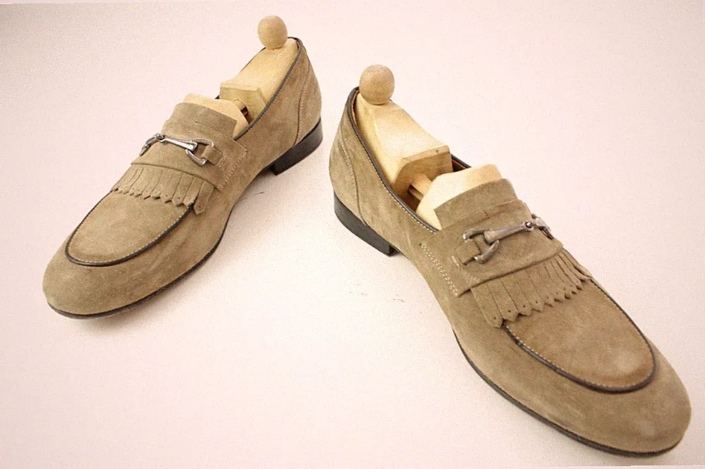 RIFICIO-84 Loafer Slipper Wildleder Beige Kiltie Horsebit Apron-Toe Italy EU 45