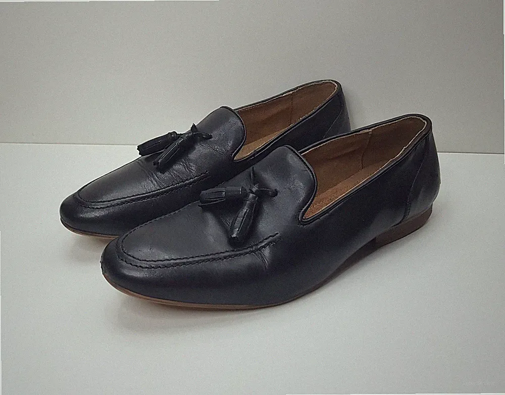 RIVER ISLAND HERREN GRÖSSE 9 UK EUR43 SCHWARZ LEDER LOW TOP SLIPPER HALBSCHUHE SCHUHE