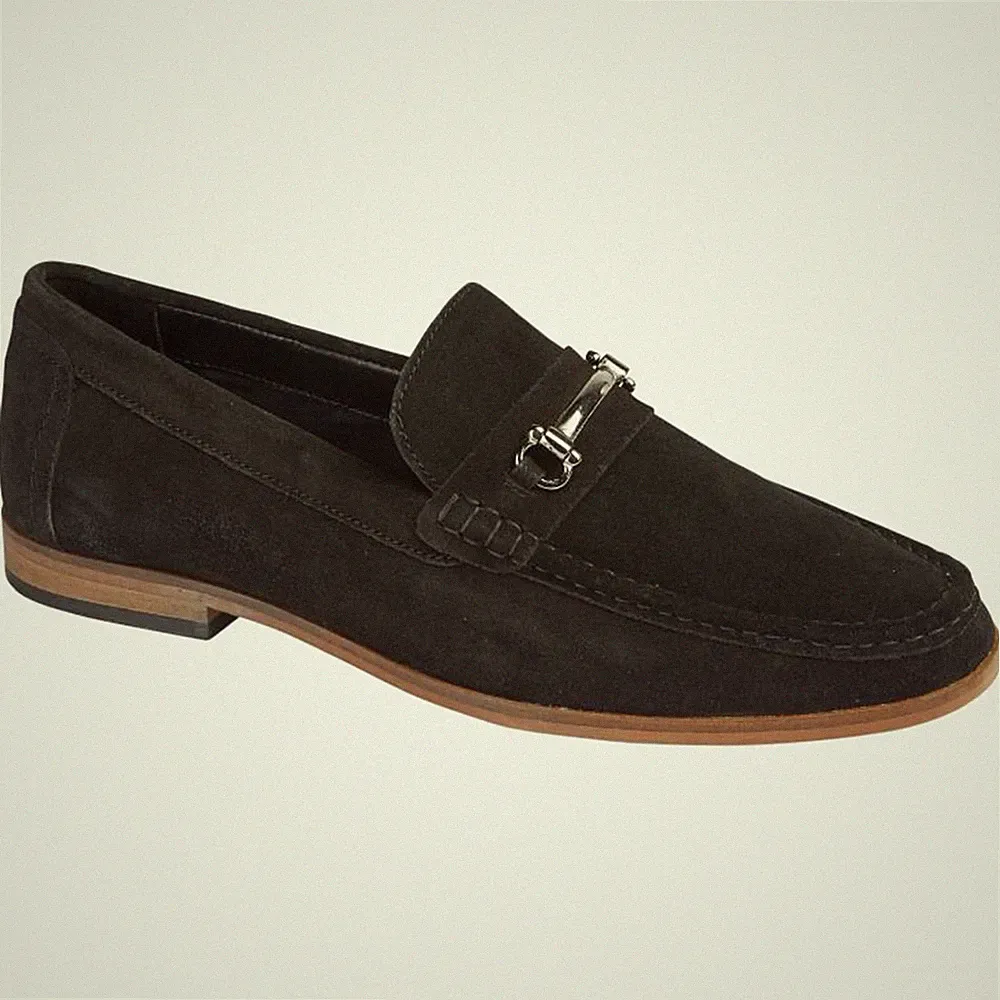 Roamers Ellsworth Herren Klassisch Mode Wildleder Leder Slipper Halbschuhe Schwarz