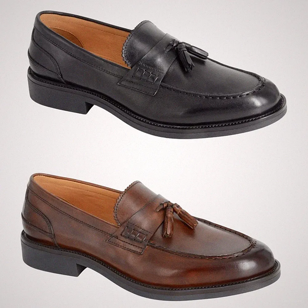 Roamers Herren Leder Quaste Halbschuhe Smart Formell Slipper Schwarz Schuhe UK 6-12
