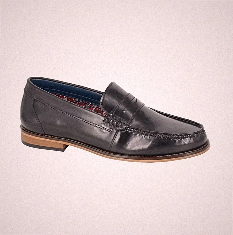 Roamers Herren Leder Slipper Komfort Schwarz Halbschuhe Schuhe