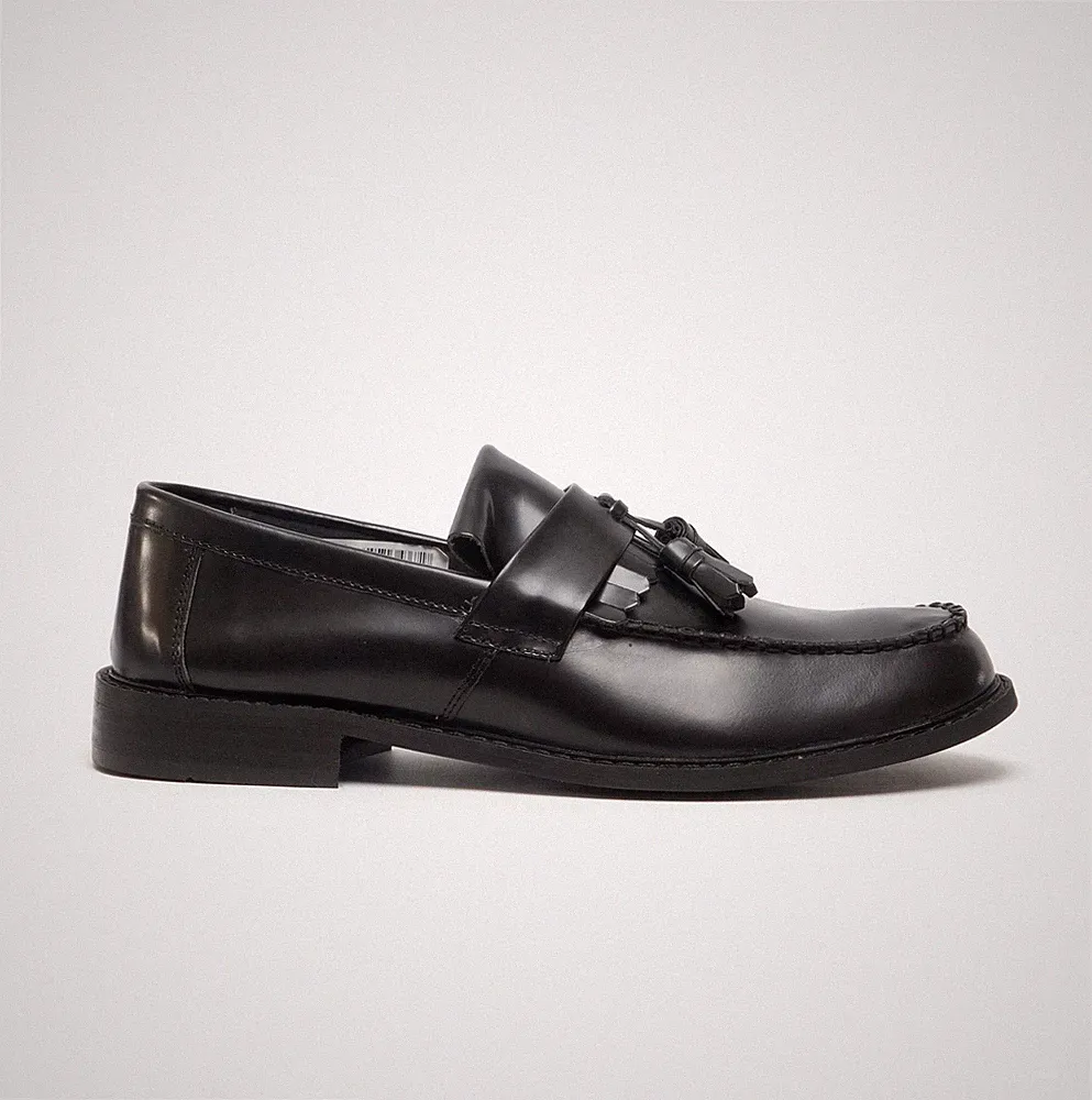Roamers Rudeboyz Herren Leder Slipper Komfort Formell Schwarz Halbschuhe