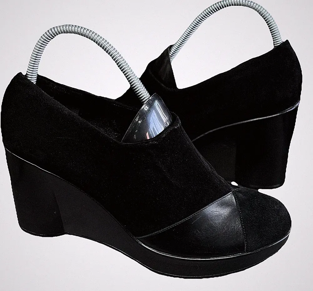 Robert Clergerie Schwarz Wildleder Leder Plateau Keilabsatz Halbschuhe Größe EU 39,5 UK 6,5