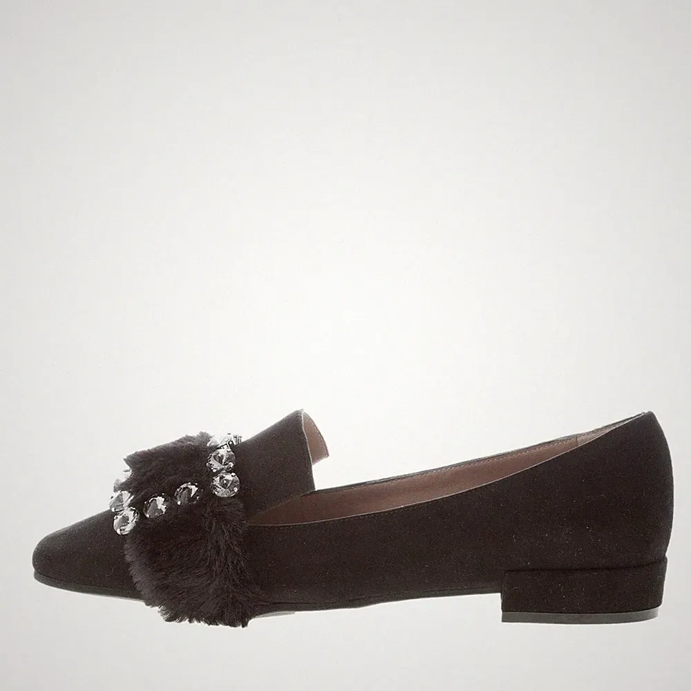 ROBERTO FIESTA Damen Schuhe Halbschuh Felisa Wildleder schwarz Steine Öko-Fell