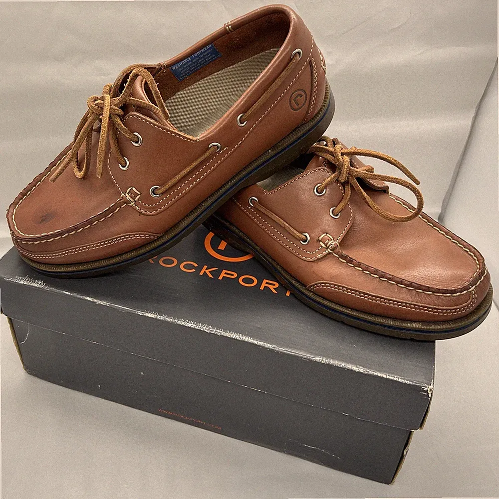 Rockport Bridgeport Boot Deck Schuhe Herren UK 7 breit hellbraun Leder Schnürung waschbar
