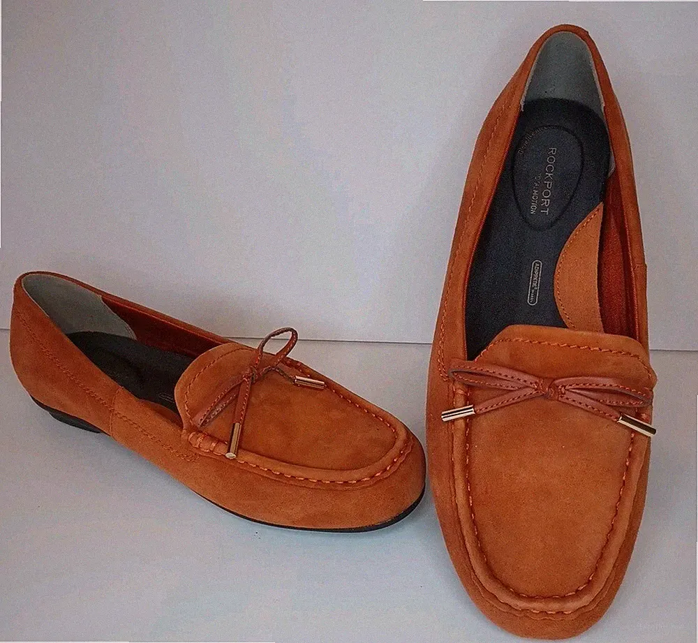 Rockport Damen-Halbschuhe Totalmotion Burn Orange Wildleder UK 4 Weite Passform Flats