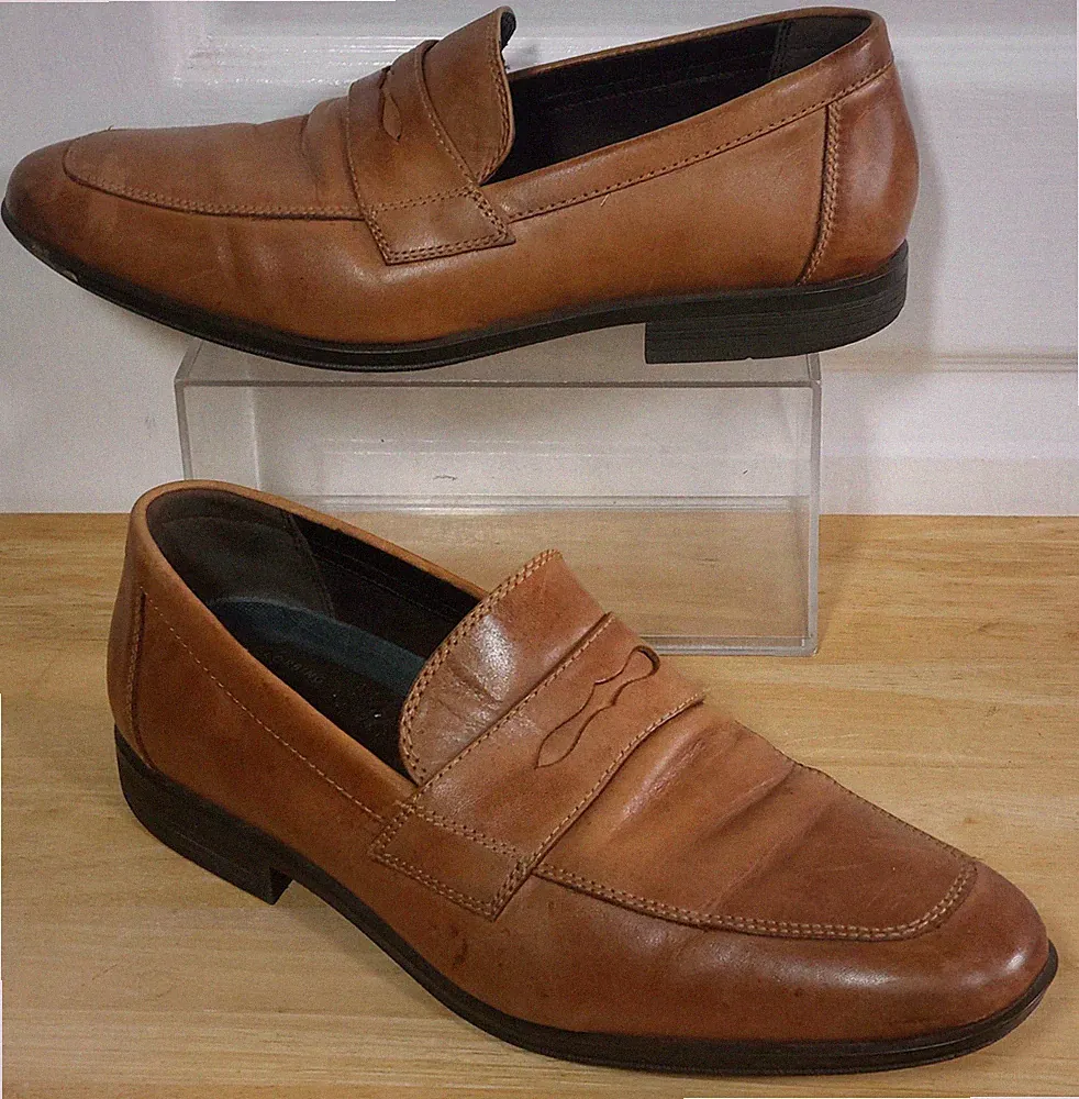 Rockport Herren Hellbraun Leder Slipper Penny Halbschuhe Schuhe Größe 8 Weite