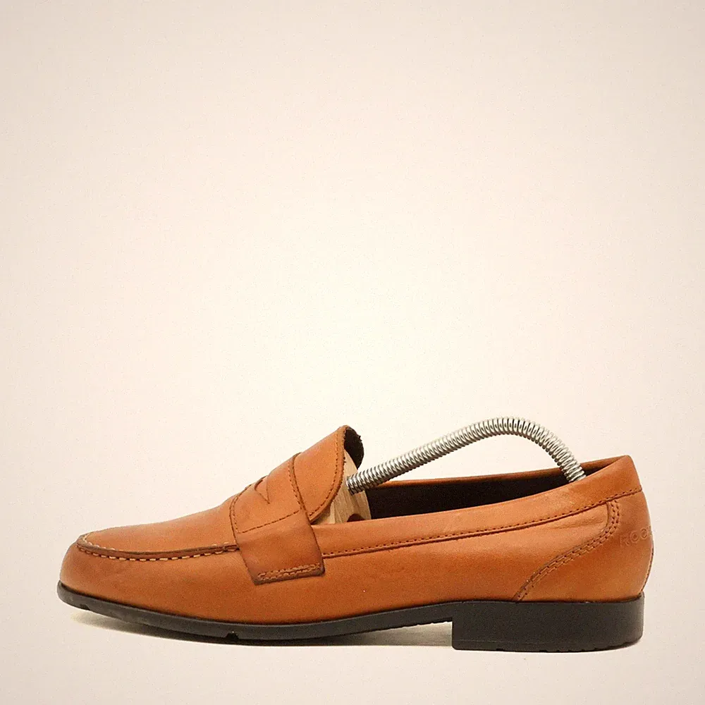 Rockport Herren Penny Loafer Halbschuh Braun Leder Stoßdämpfend Komfort EU 43