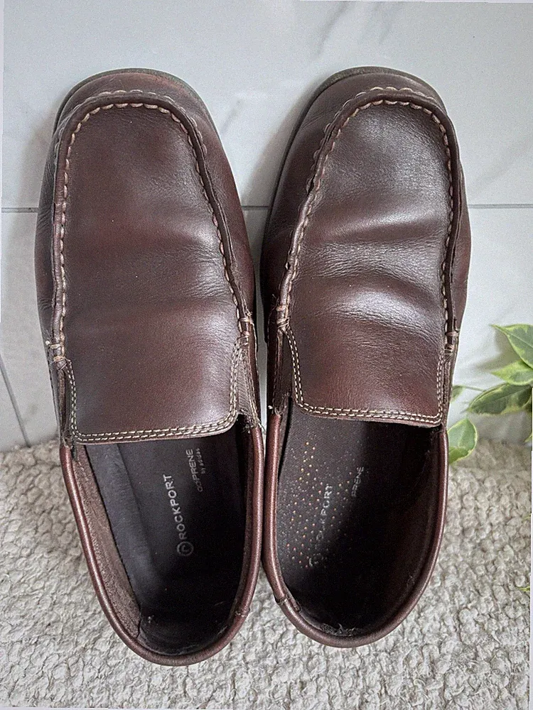 Rockport Mens 7.5M Brown Leather Driving Loafers Moccasin Comfort Casual Preppy