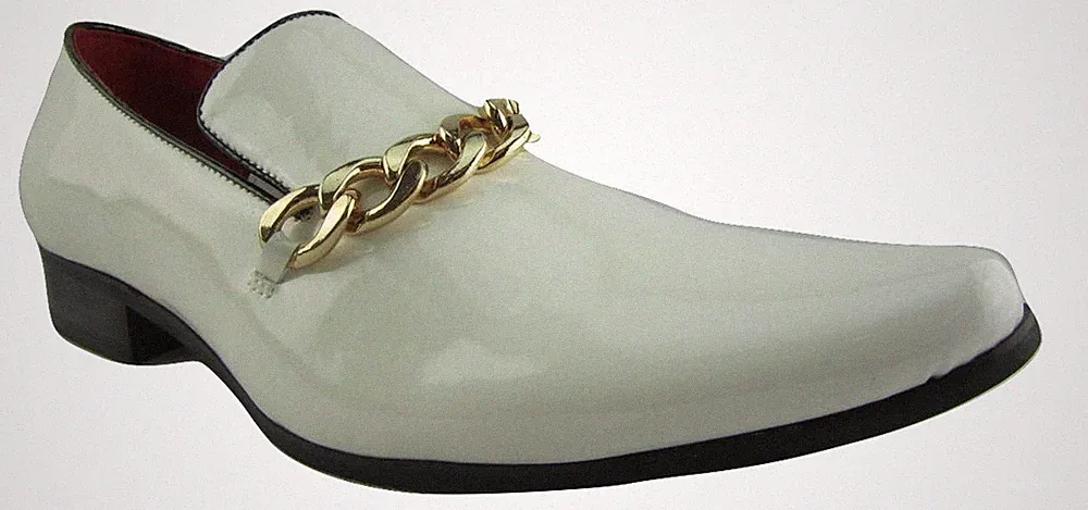 Rossellini Prince Herren Mokassin Schuhe Weiß Leder Gefüttert Gold Absatz Halbschuh