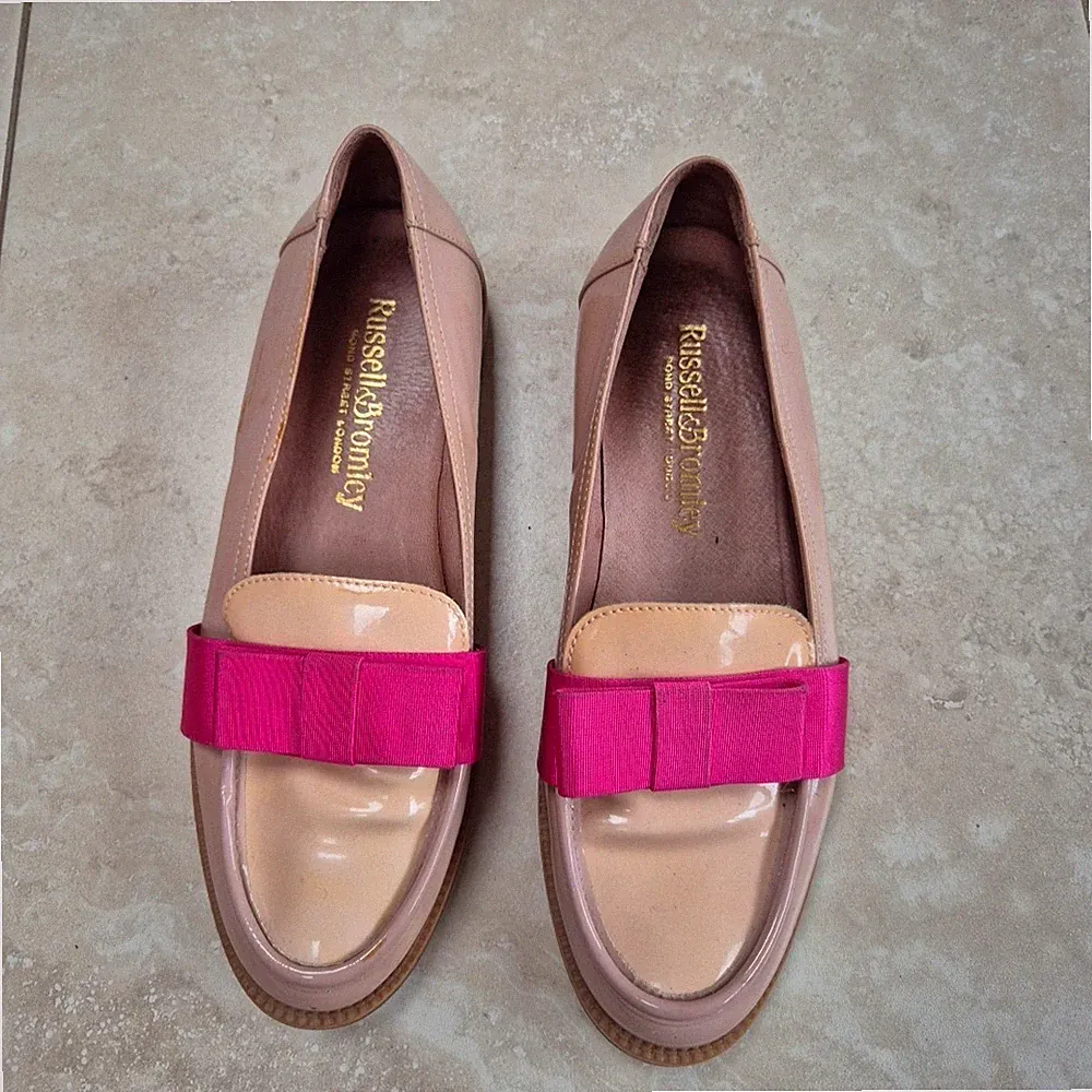Russell & Bromley Beige Rosa Leder Halbschuhe Lack Slipper Made in Italy UK 4