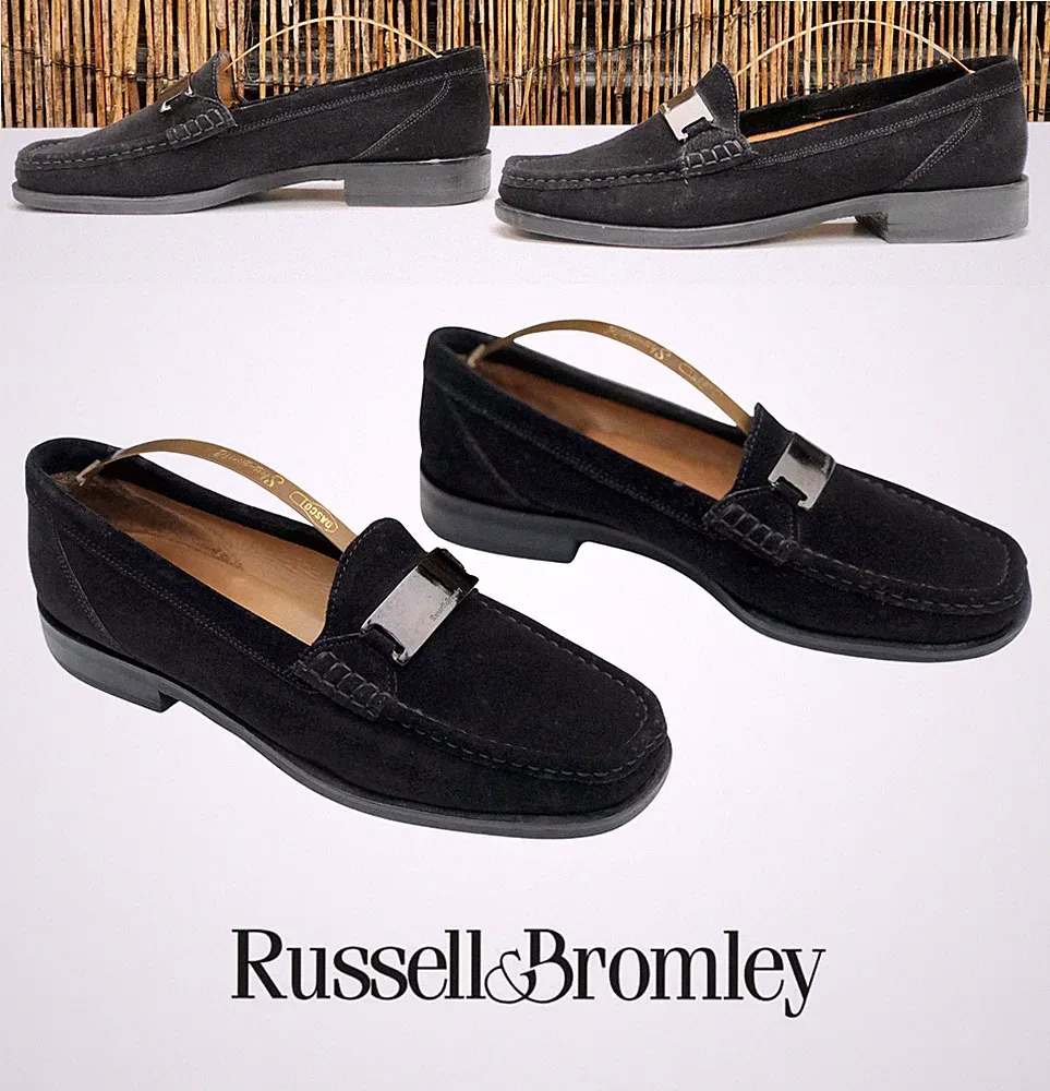 Russell & Bromley BLACK Suede Loafers Flats Snaffle Metal Bit Basco EU 39 | UK 6