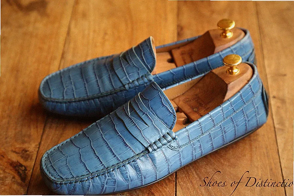 Russell & Bromley Blau Krokodilleder Halbschuhe Fahrschuhe Herren UK 7,5