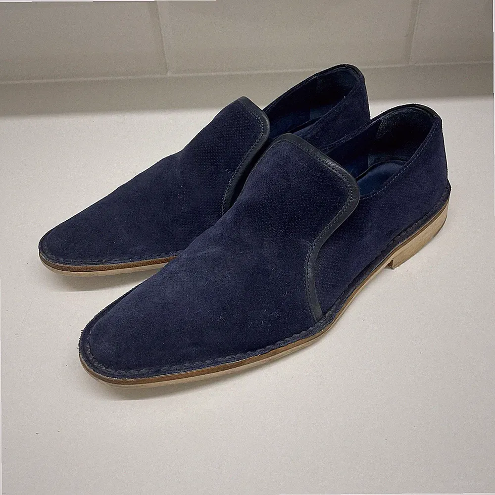 Russell & Bromley blaue Wildleder Slipper italienische Halbschuhe smarte Freizeitschuhe Gr. 42