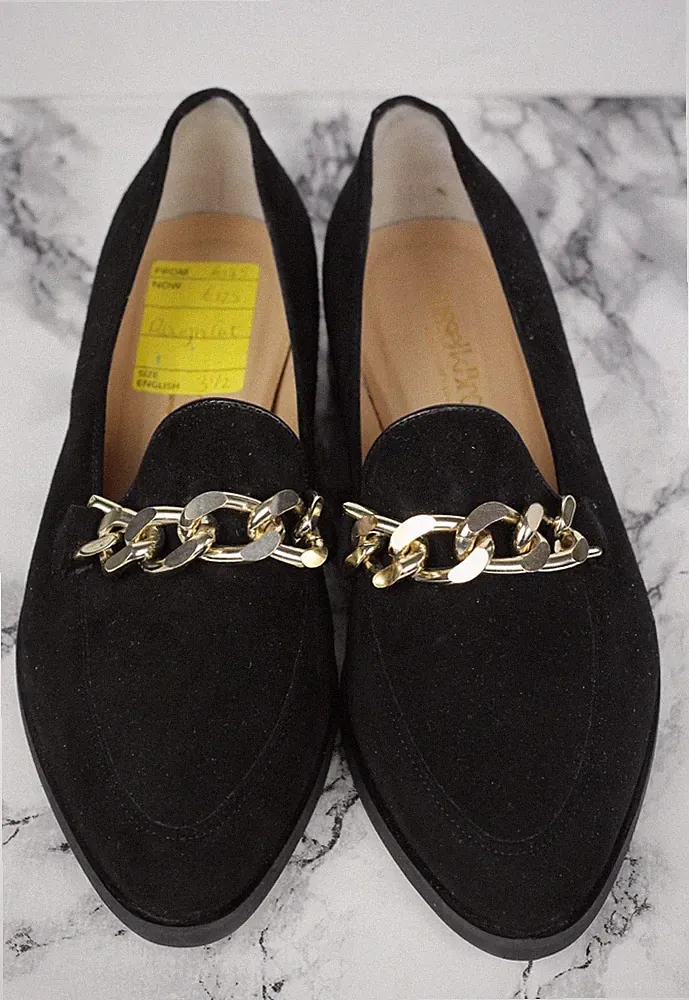 Russell & Bromley Block Chain Black Suede Leather Loafers, Size EU 36,5 / UK 3,5