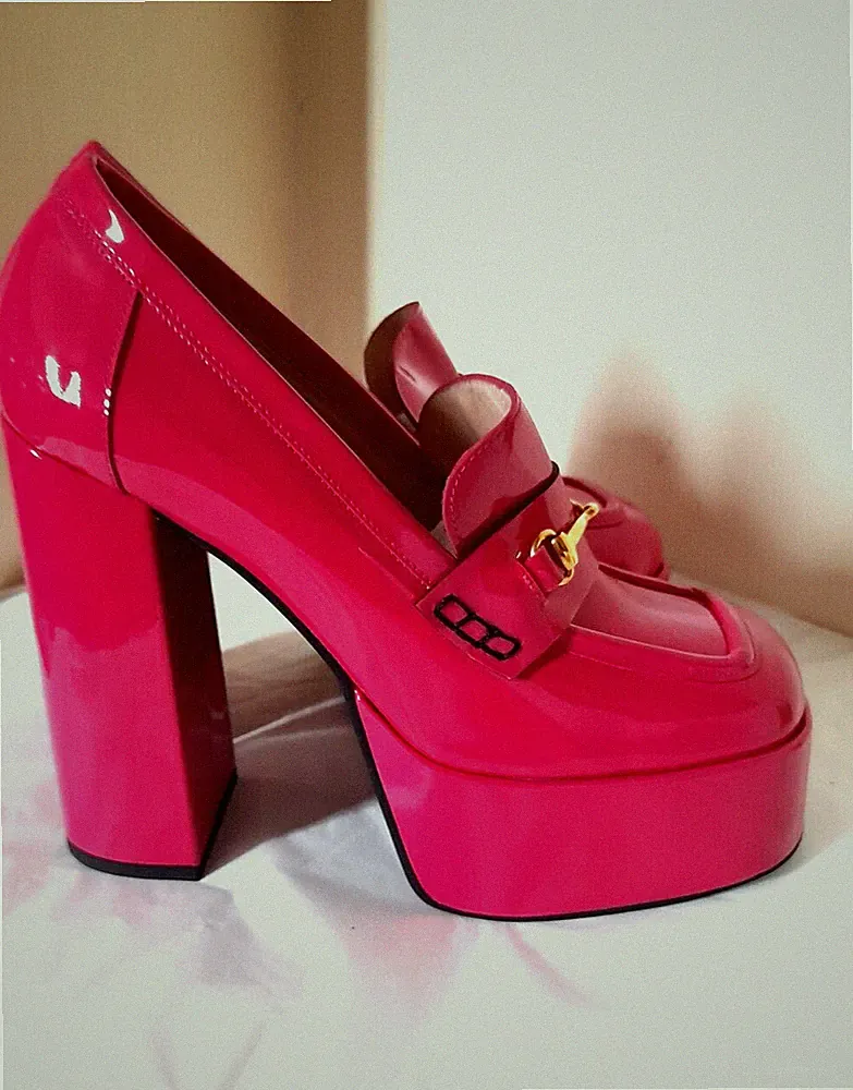 Russell & Bromley BRAT Lack Rosa Leder Plateau Halbschuhe Schuhe 40 UK 6 / 7 Neu mit Karton