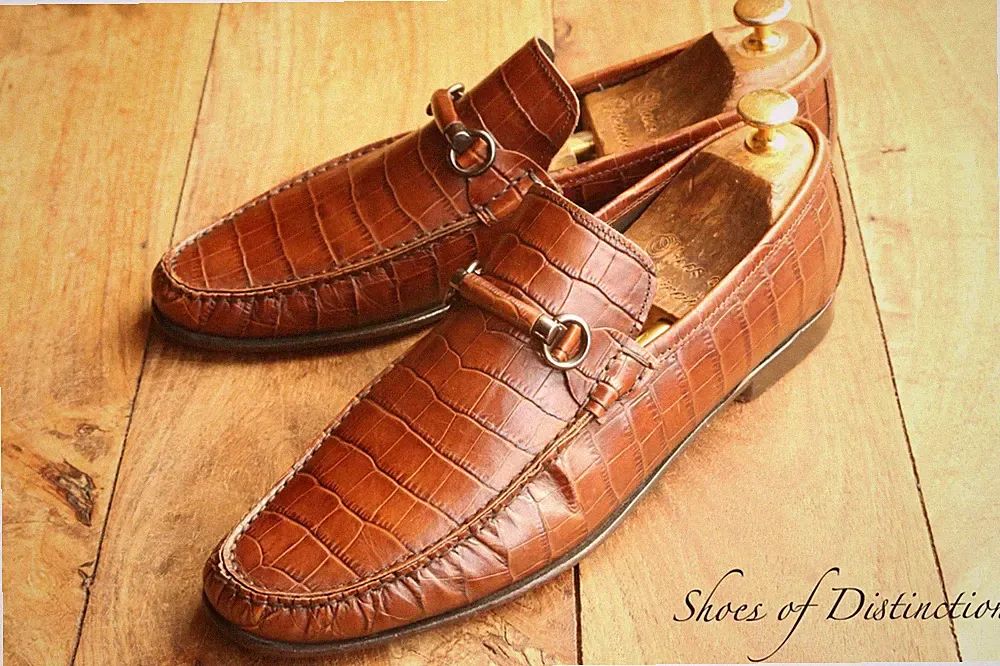 Russell & Bromley Braun Mokassin Krokodilleder Schuhe Halbschuhe Herren UK 7,...