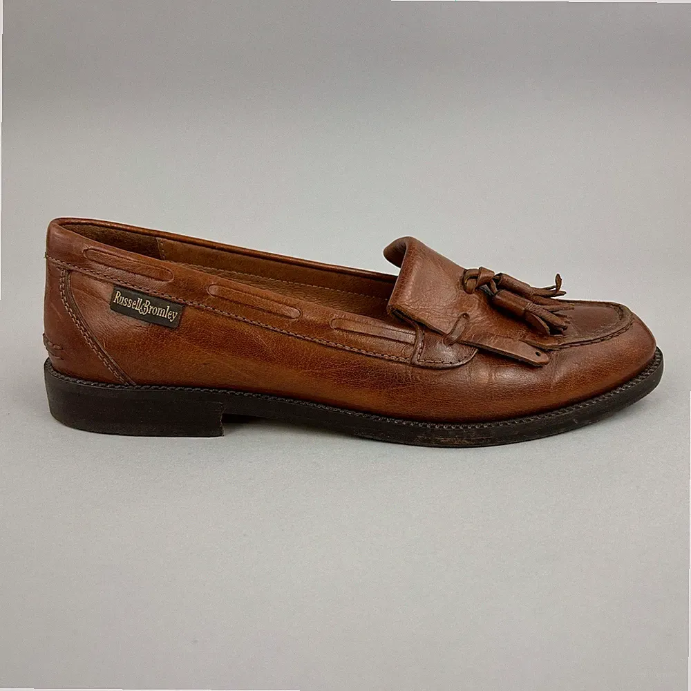 Russell Bromley Chester braune Slipper Fransen Quaste flache Halbschuhe Schuhe 38,5 UK5,5