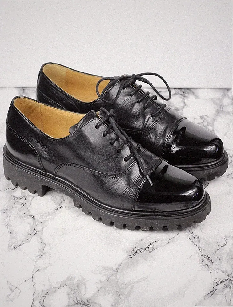 Russell & Bromley Crombie Chunky Black Leather Oxfords Brogues Size EU 39 / UK 6