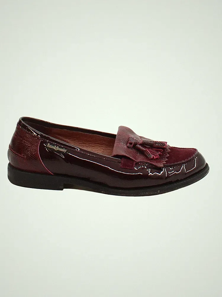 Russell & Bromley flache Damenschuhe UK 5 rot Leder mit Wildleder Loafer