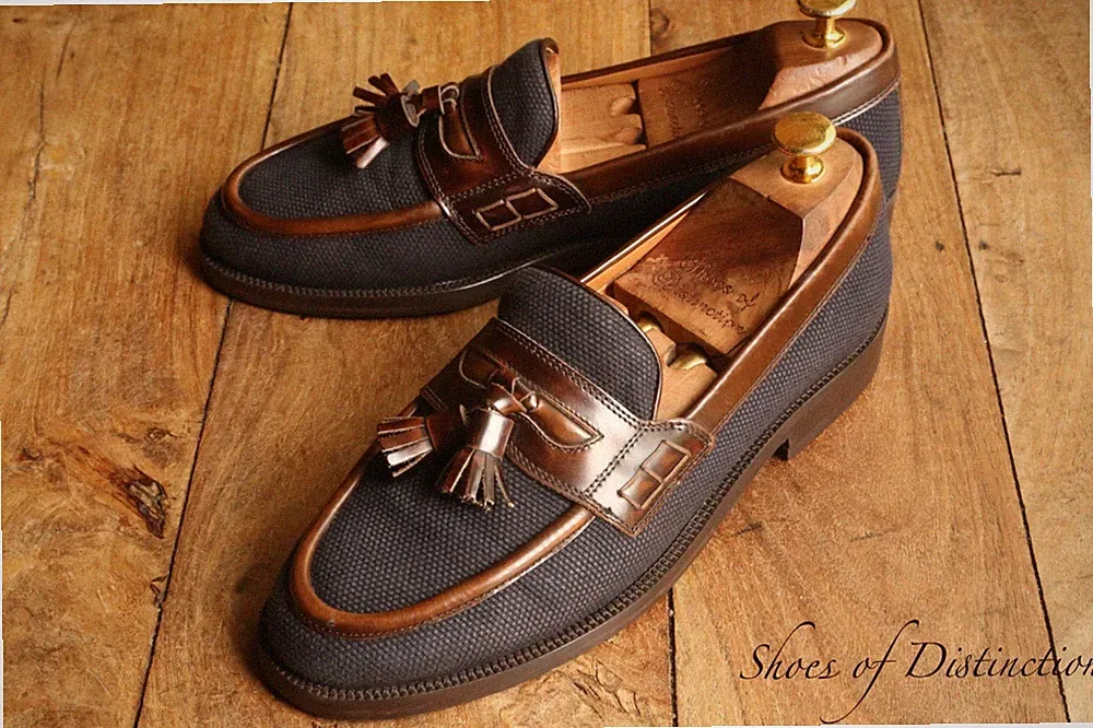 Russell & Bromley hellbraune Canvas-Halbschuhe mit Quasten Schuhe Herren UK...