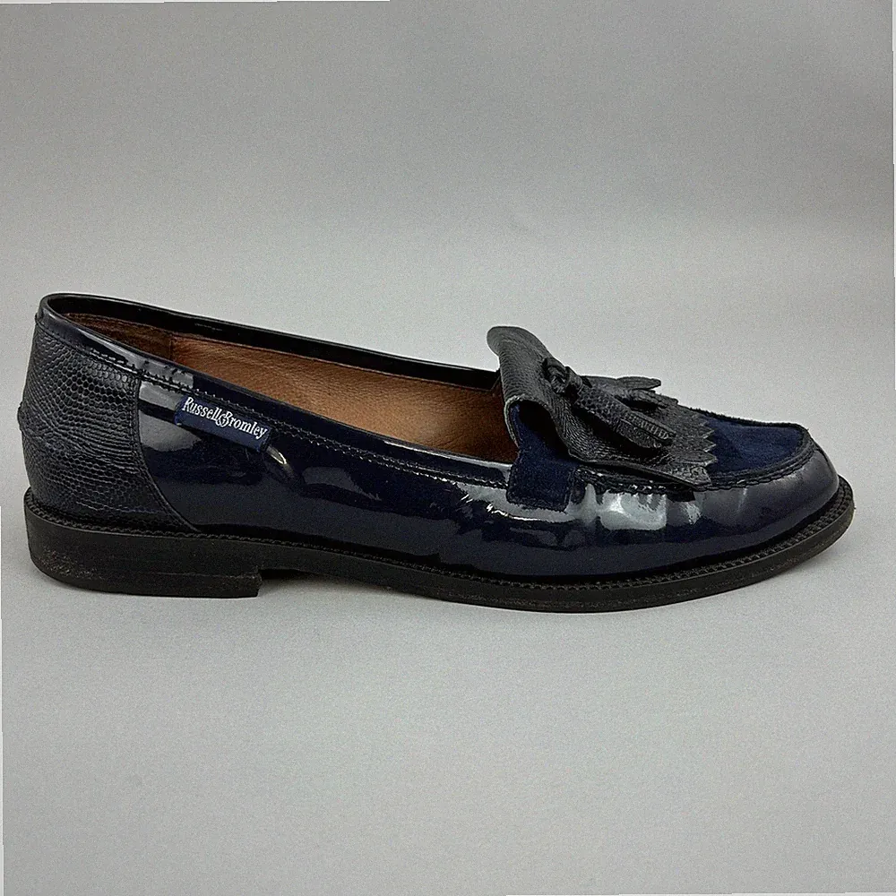 Russell Bromley Schuhe Damen EU41 UK7 Navy Lackleder Quaste Halbschuhe Chester