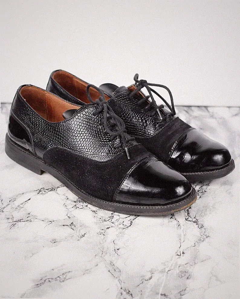 Russell & Bromley schwarze ABERCROMBIE Leder Wildleder Halbschuhe, Größe EU 36,5 / UK 3,5