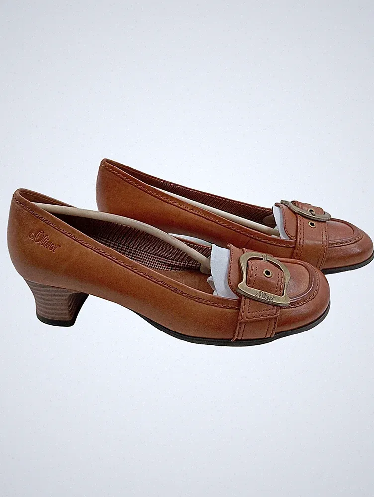 s.Oliver Damen Loafer Schnalle Leder Cognac Gr. 40