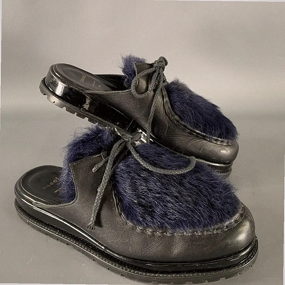 SACAI Herren Schnürlose Mules Loafers Aus Leder Schwarz Navy, US 8