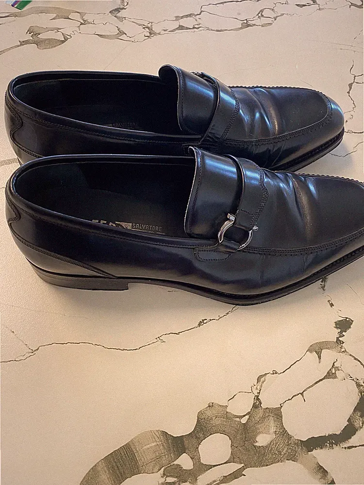 SALVATORE FERRAGAMO Black Leather Luxury Shoe Loafer Men Size 8 E Nice Condition