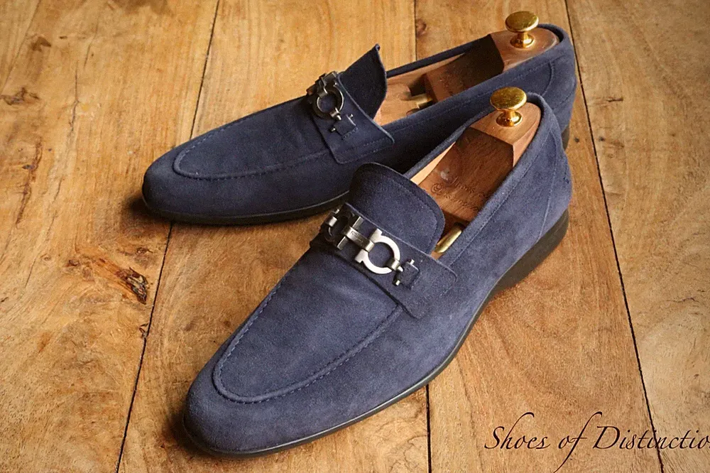Salvatore Ferragamo blau Wildleder Messing Bit Schuhe Halbschuhe Herren UK 9,5