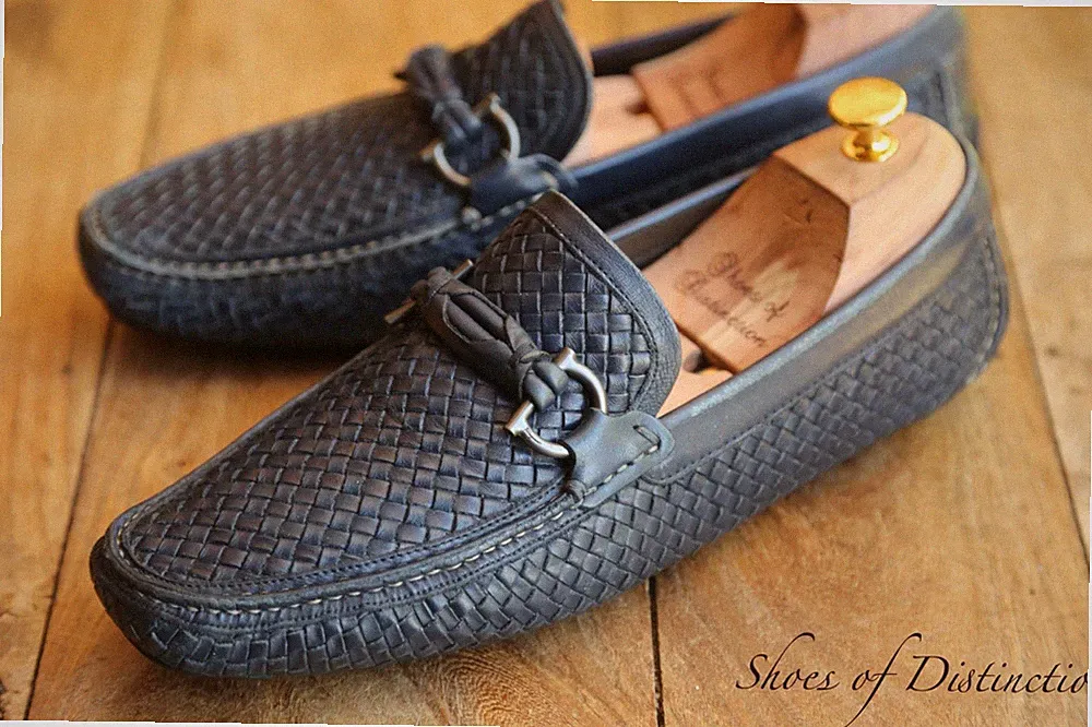 Salvatore Ferragamo blaue geflochtene Leder-Loafer Schuhe UK 8,5 EEE US 9,5