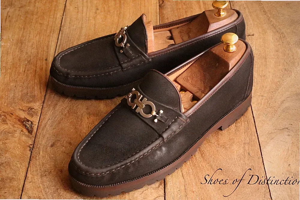 Salvatore Ferragamo braun rau Wildleder Schuhe Halbschuhe Herren UK 8,5 EE US 9,5