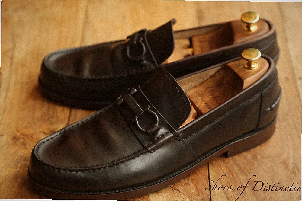 Salvatore Ferragamo dunkelbraun Leder Silber Bit Halbschuhe Schuhe Herren UK 10,5 EE