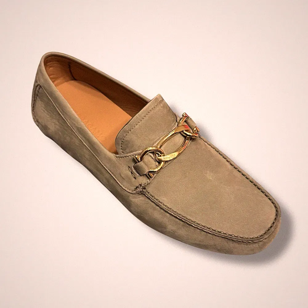Salvatore Ferragamo Greg Aschgrau Wildleder Halbschuhe Größe 10