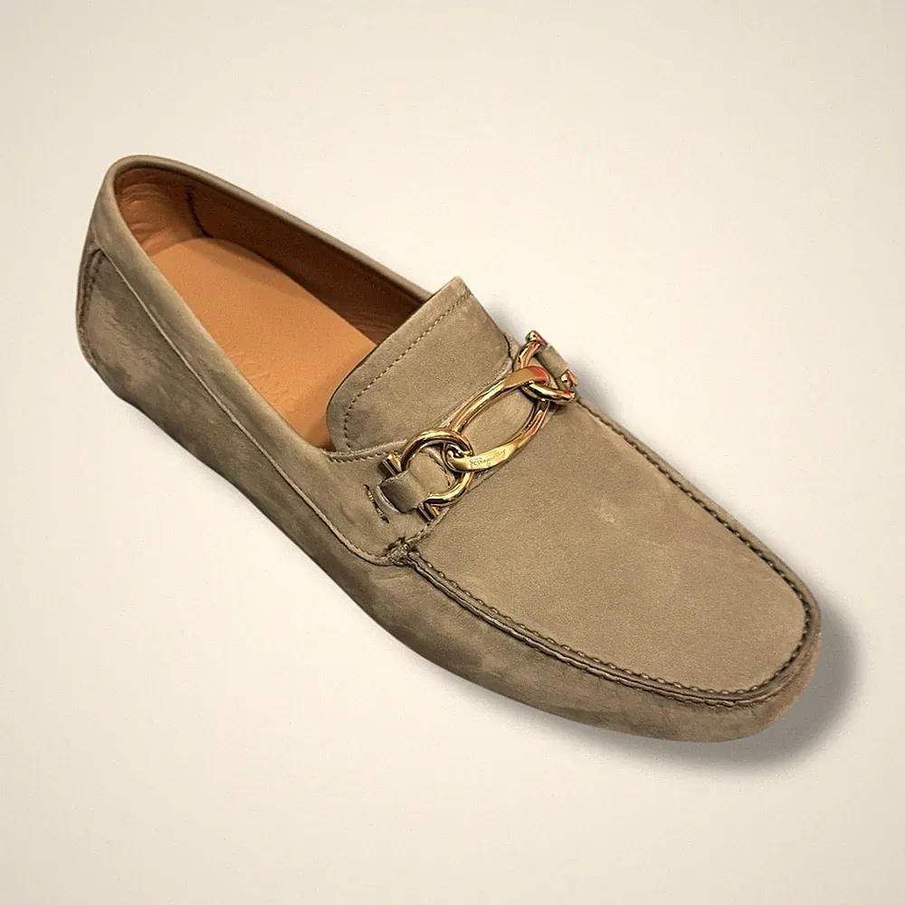 Salvatore Ferragamo Greg Halbschuhe Aschgrau Wildleder Größe 10 Hergestellt in Italien