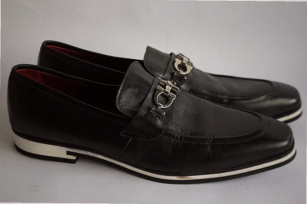 SALVATORE FERRAGAMO Halbschuhe Leder schwarz Gr.45 (57980)