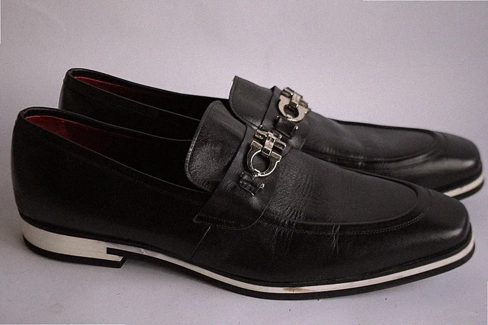SALVATORE FERRAGAMO Halbschuhe Leder schwarz Gr.45 (57980)