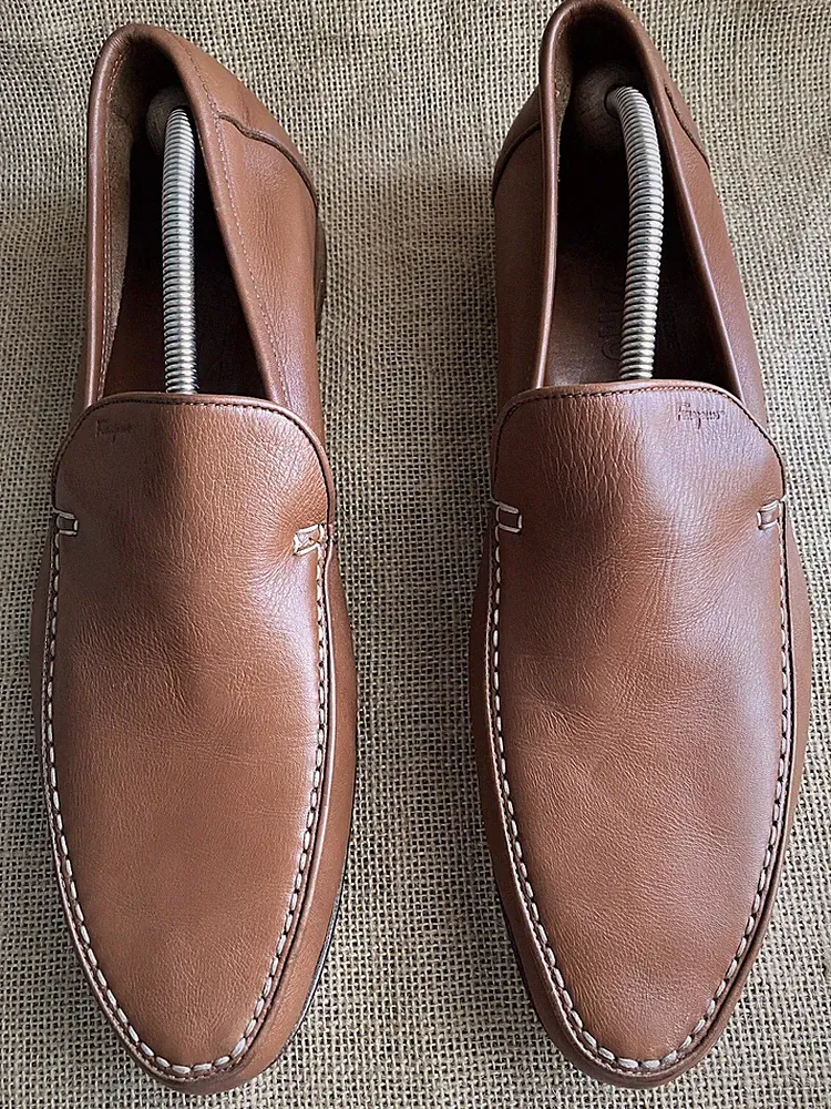 SALVATORE FERRAGAMO Herren Braun Leder Slipper Halbschuhe Größe UK 10 || US 11 D